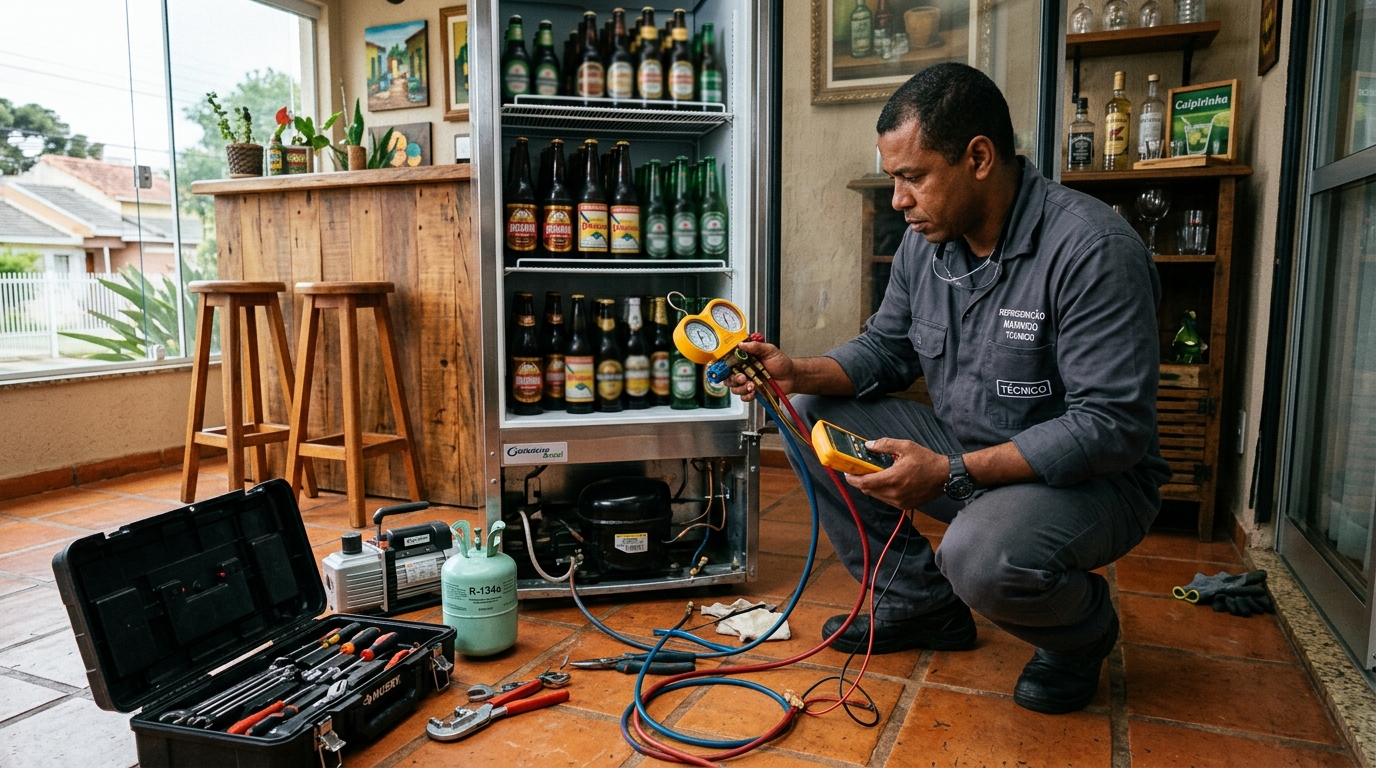 Técnico realizando manutenção de motor de cervejeira em Palmas‑TO